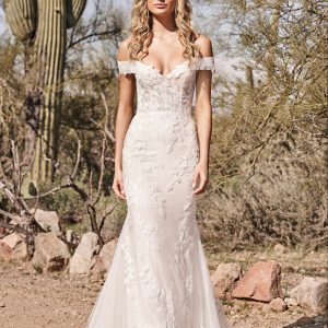 Lillian West 66160, Fit and Flirty Leaf Lace Wedding Dress