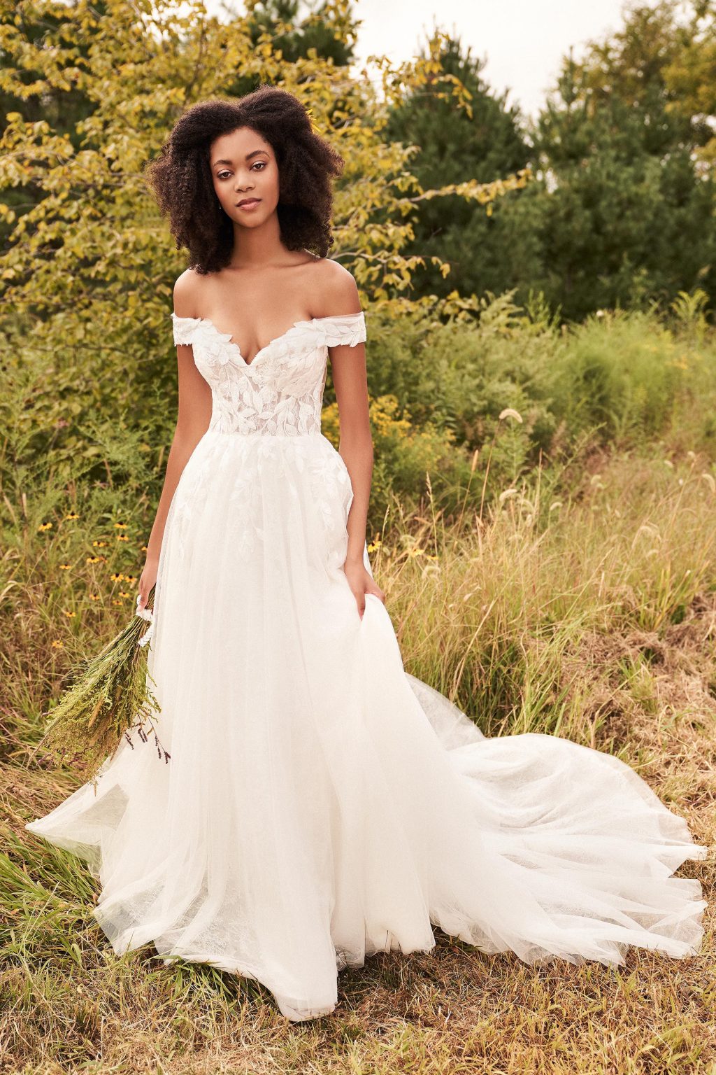 off the shoulder aline wedding dress