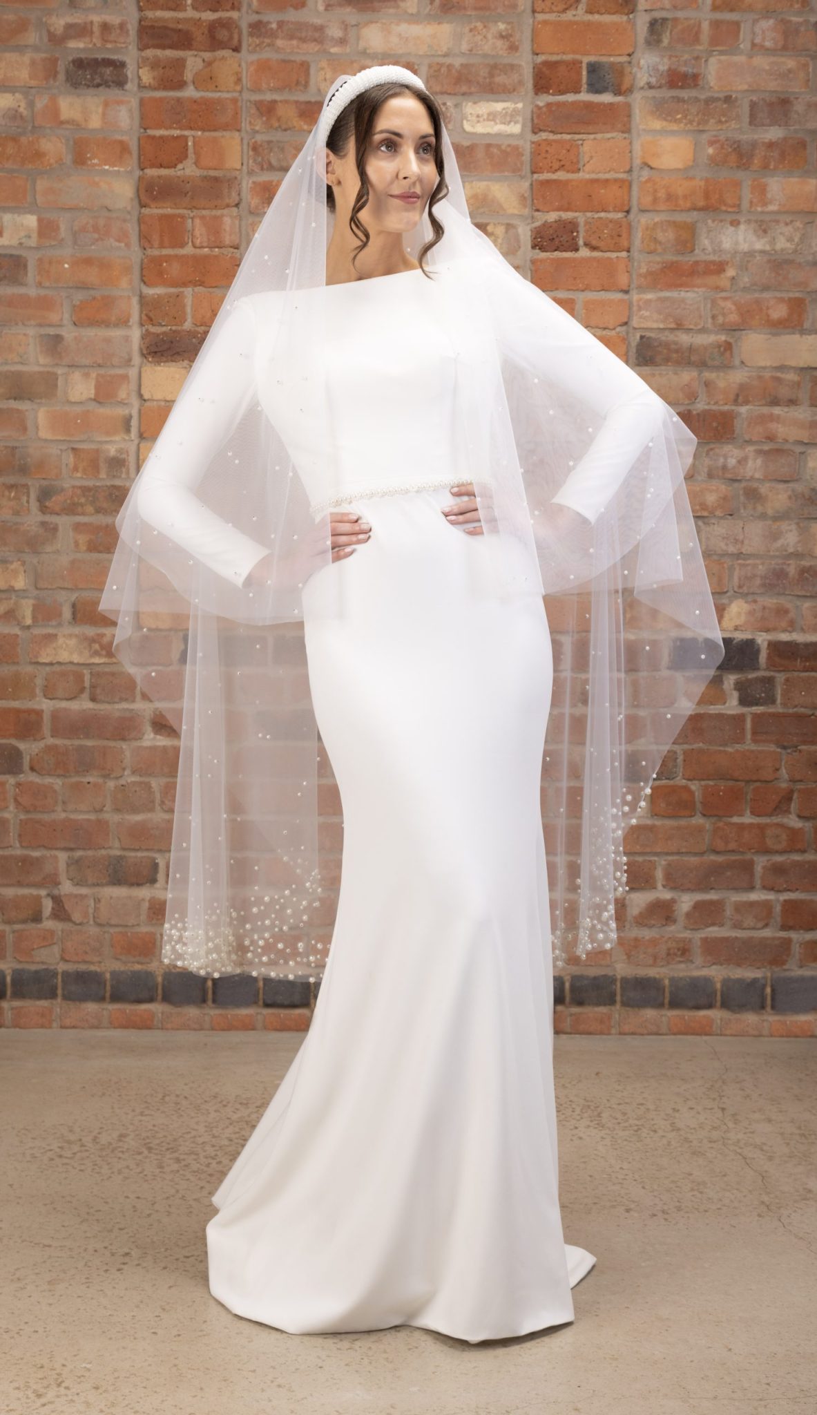 90cm pearl double veil