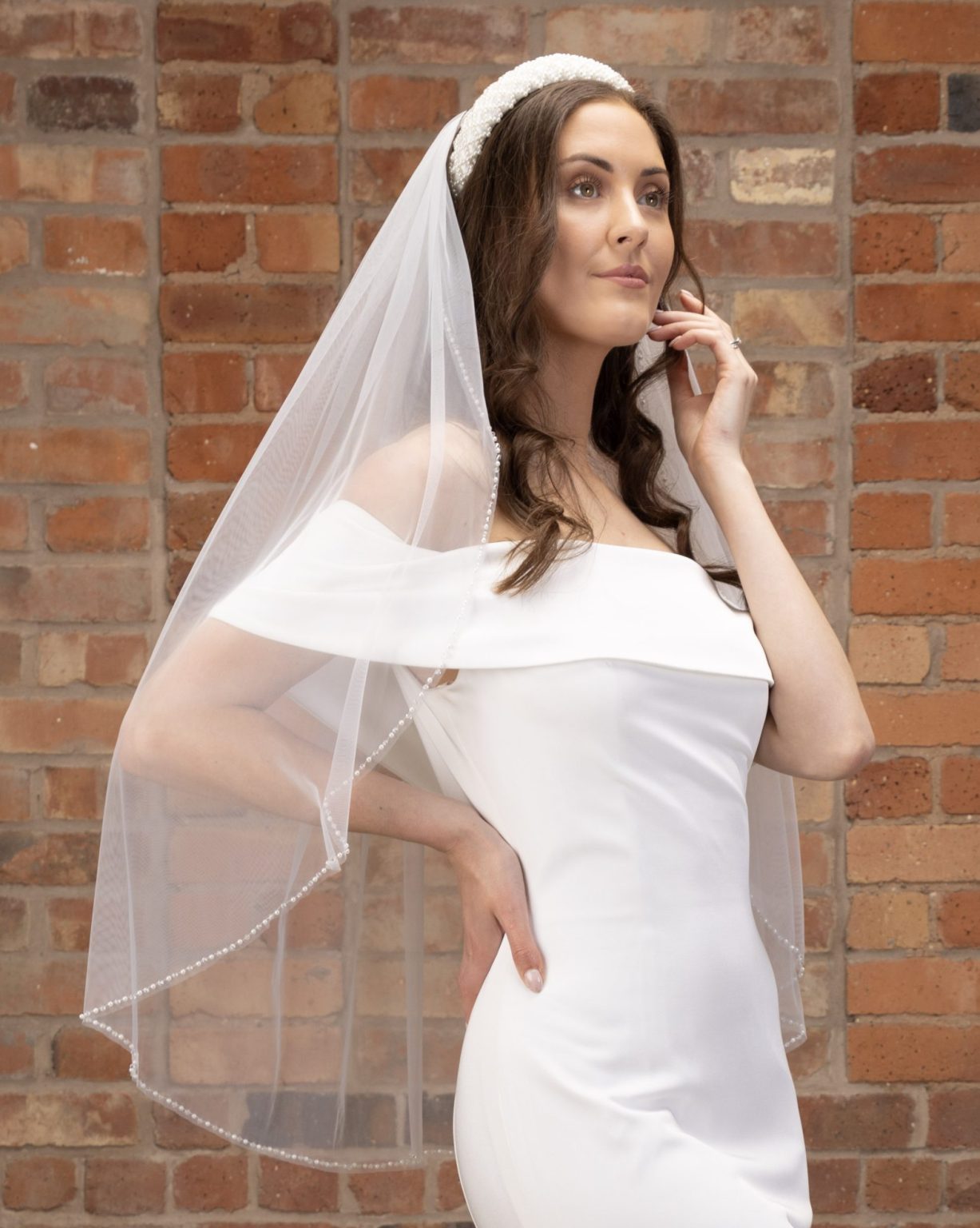 pbv3038 pearl and crystal edged short veil