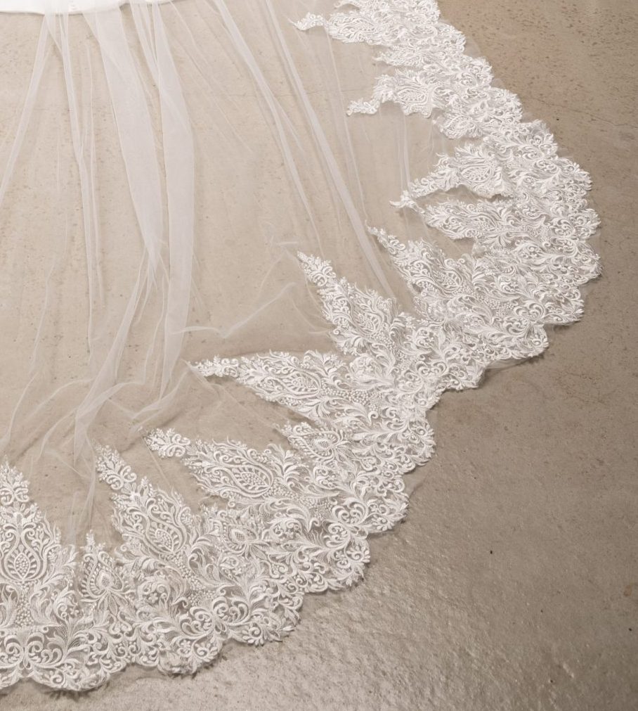 heavy lace long veil