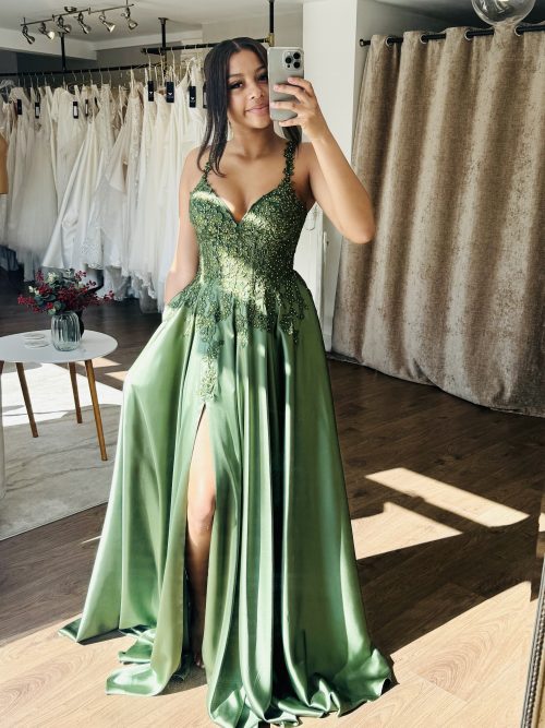 olive green prom dress