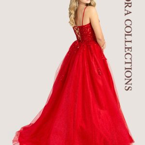 lace up back red prom dress