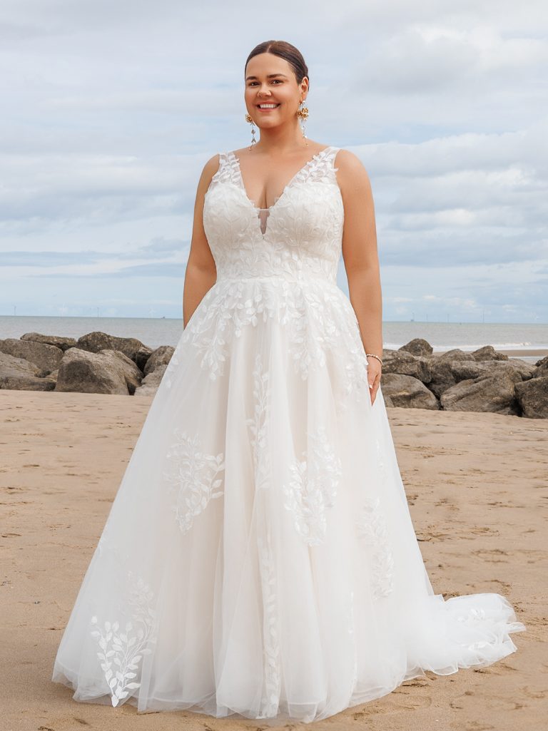 leaf lace a line wedding dress