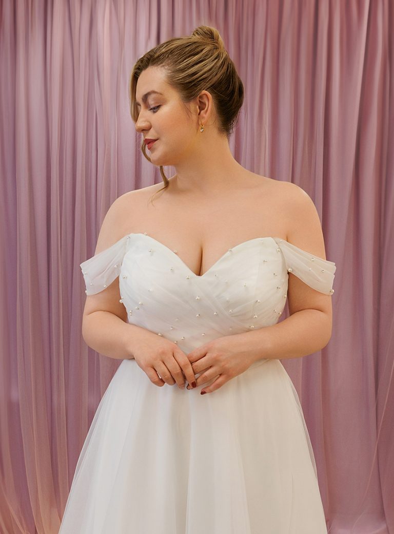 pearl a line wedding dress