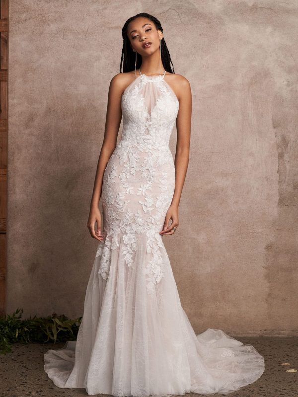 Lillian West 66216, trumpet high neck wedding dress