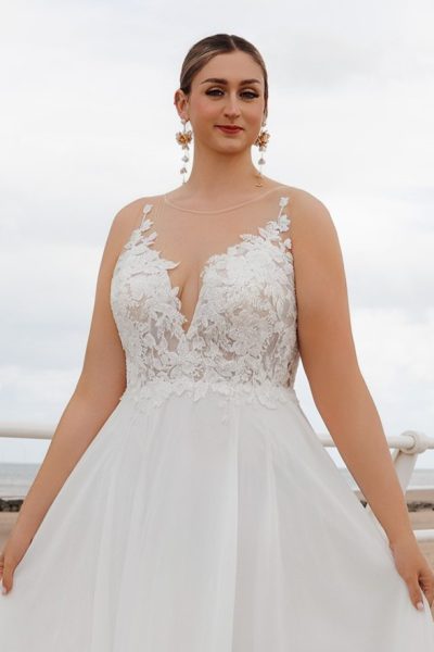 wedding dress with plunge neckline