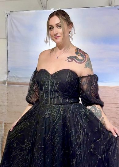 black a line wedding dress with sleeves