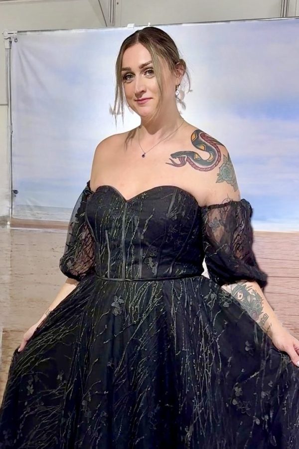 black a line wedding dress with sleeves