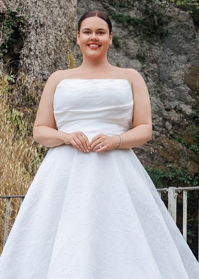 floral print strapless wedding dress