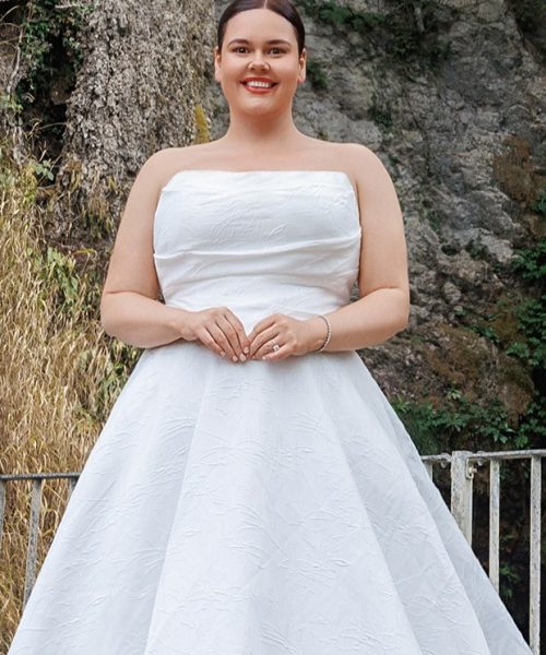 floral print strapless wedding dress