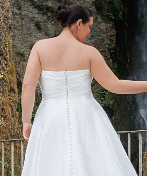 wedding dress with button and ruching