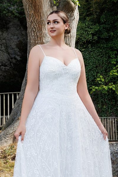 beaded a line wedding dress with thin straps