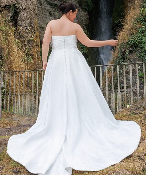 strapless a line wedding dress with buttons