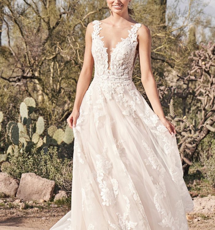 Low Scooped Back Lace A-Line Wedding Dress