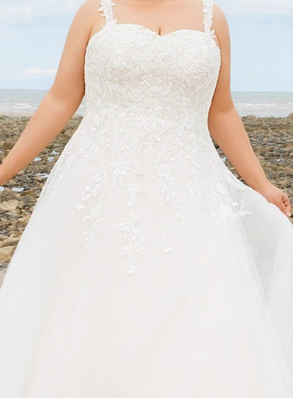 a line floral wedding dress