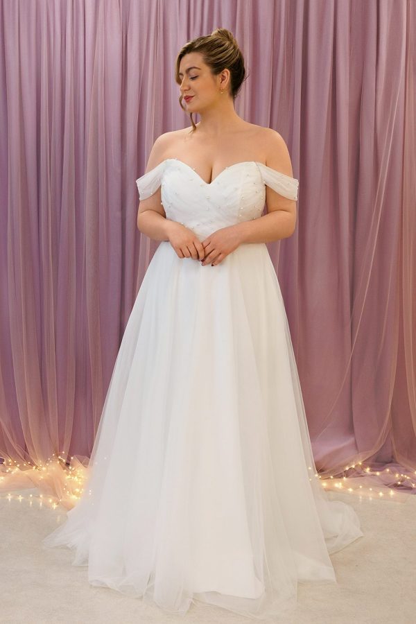 pearl sweetheart a line wedding dress